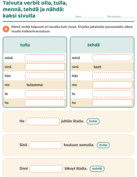 Esikatselu: Taivuta verbit, joiden vartalo ei näy perusmuodosta