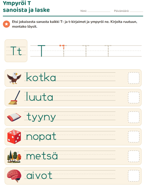 Esikatselu: Viikon kirjain-tehtäväarkki, Esiopetus