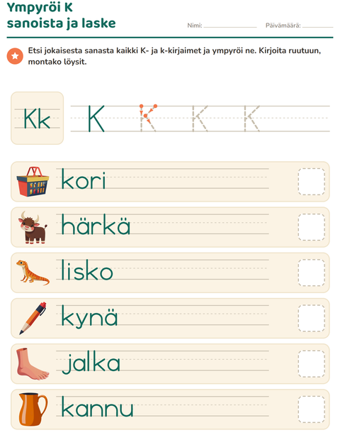 Esikatselu: Viikon kirjain-tehtäväarkki, Esiopetus