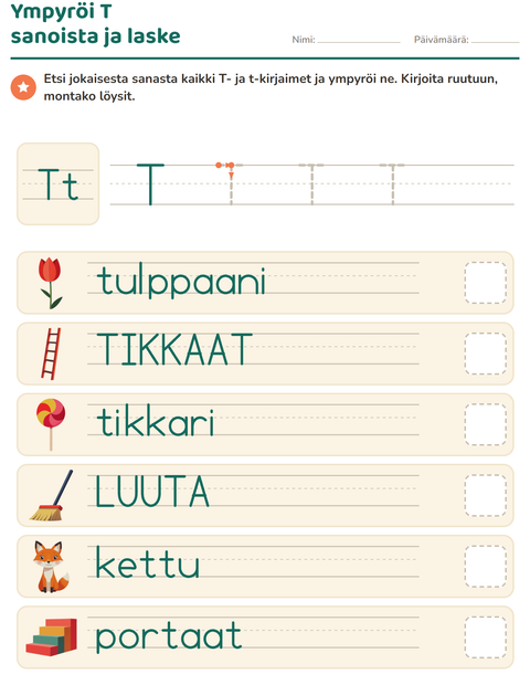Esikatselu: Viikon kirjain-tehtäväarkki, Esiopetus