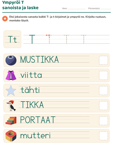 Esikatselu: Viikon kirjain-tehtäväarkki, Esiopetus