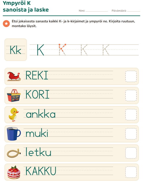 Esikatselu: Viikon kirjain-tehtäväarkki, Esiopetus