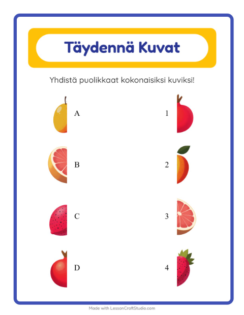 Esikatselu: Yhdistä varjot: Hedelmät – esikouluikäisille