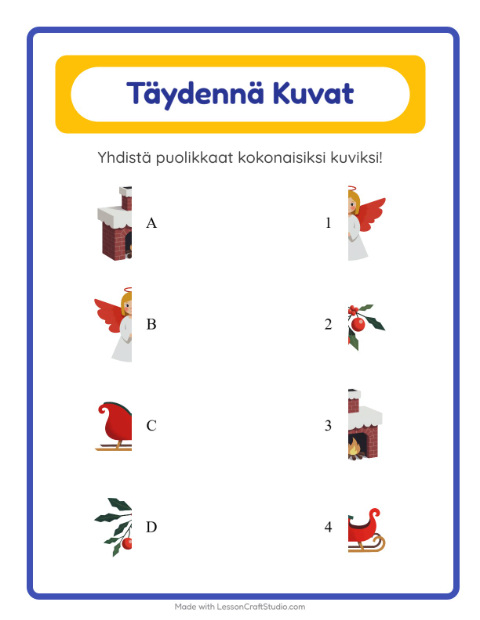 Esikatselu: Yhdistä Varjot-tehtäväarkki, aiheena Joulu, Esiopetus