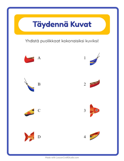 Esikatselu: Yhdistä Varjot-tehtäväarkki, aiheena Leirielämä, Esiopetus