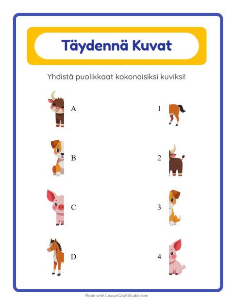 Yhdistä varjot – Maatilan eläimet