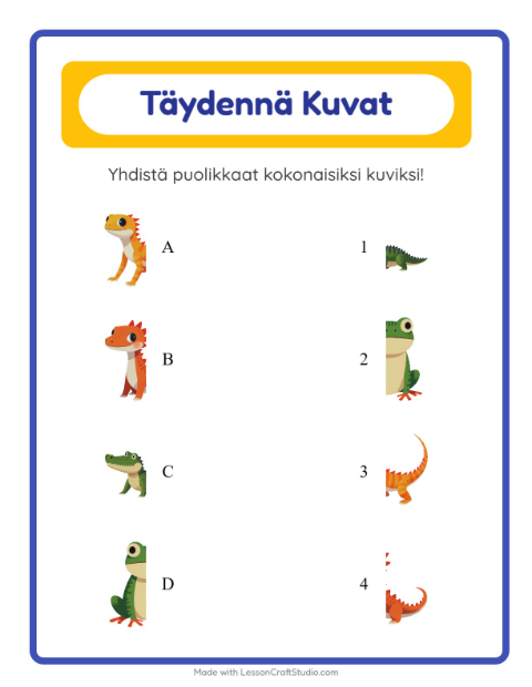 Yhdistä varjot – Matelijat ja sammakkoeläimet