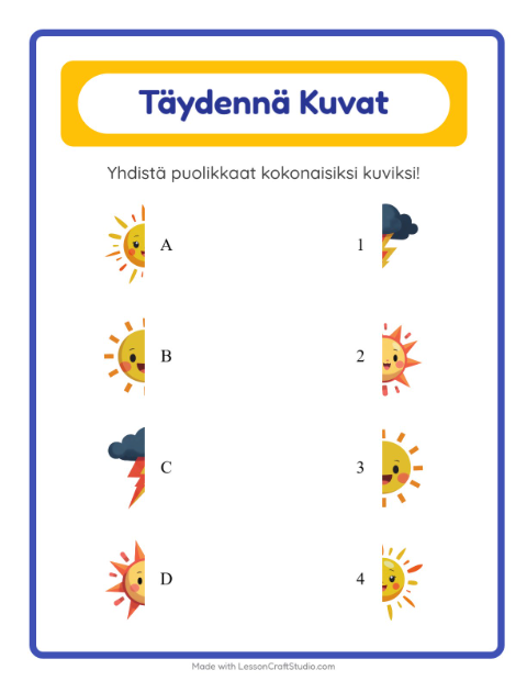 Esikatselu: Yhdistä Varjot-tehtäväarkki, aiheena Sää, Esiopetus