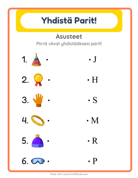 Esikatselu: Alkuäänne ja kirjain: Asusteet – esikouluikäisille