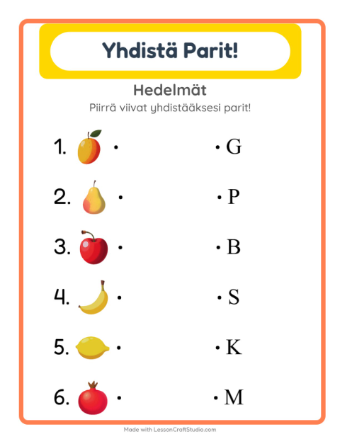 Alkuäänne ja kirjain – Hedelmät