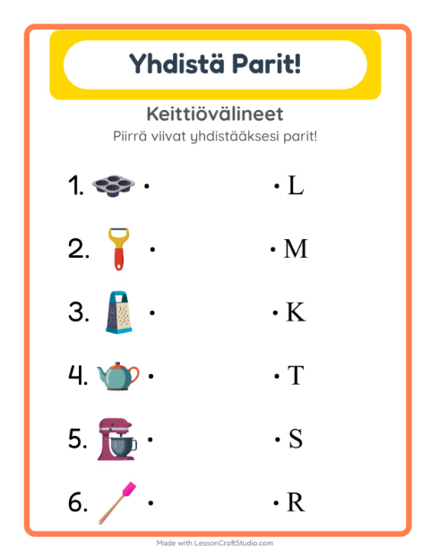 Alkuäänne ja kirjain – Keittiövälineet