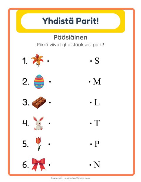 Esikatselu: Yhdistäminen-tehtäväarkki, aiheena Pääsiäinen, Esiopetus