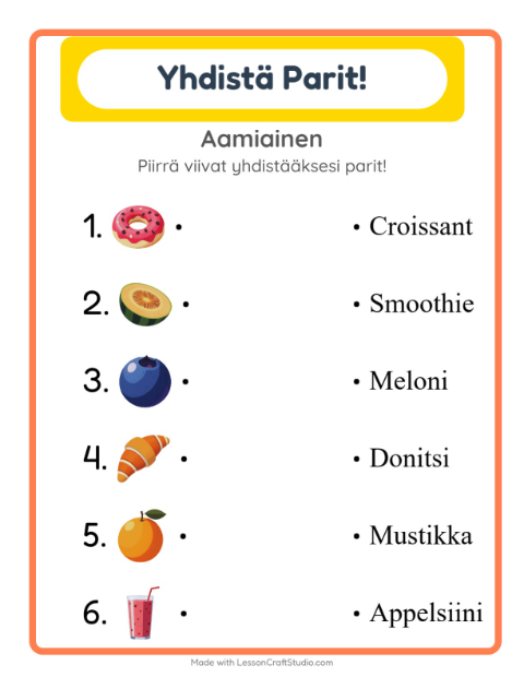 Lue ja yhdistä – Aamiainen