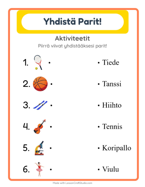 Lue ja yhdistä – Aktiviteetit