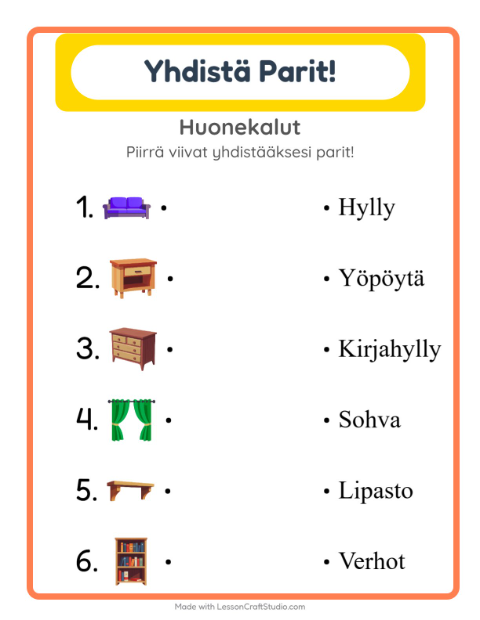 Lue ja yhdistä – Huonekalut
