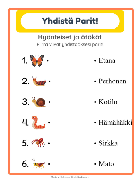 Lue ja yhdistä – Hyönteiset ja ötökät