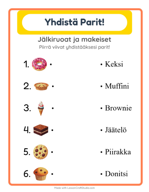 Lue ja yhdistä – Jälkiruoat ja makeiset