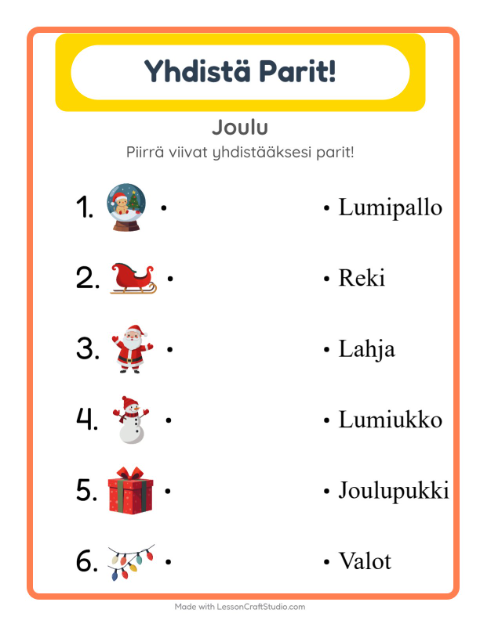 Esikatselu: Yhdistäminen-tehtäväarkki, aiheena Joulu, Esiopetus