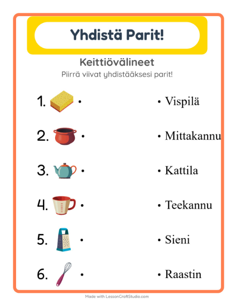 Lue ja yhdistä – Keittiövälineet
