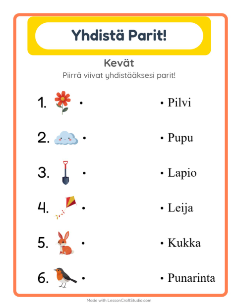 Esikatselu: Lue ja yhdistä: Kevät – 1. luokan oppilaille