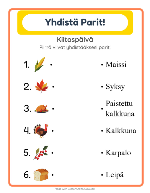 Lue ja yhdistä – Kiitospäivä