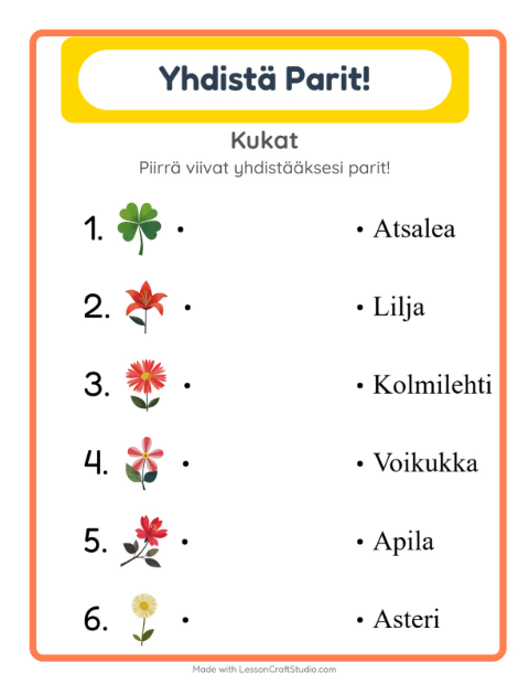 Lue ja yhdistä – Kukat