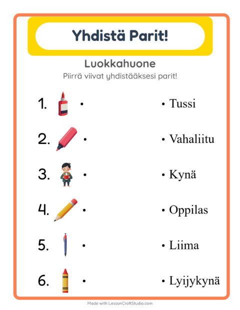 Esikatselu: Lue ja yhdistä: Luokkahuone – 1. luokan oppilaille