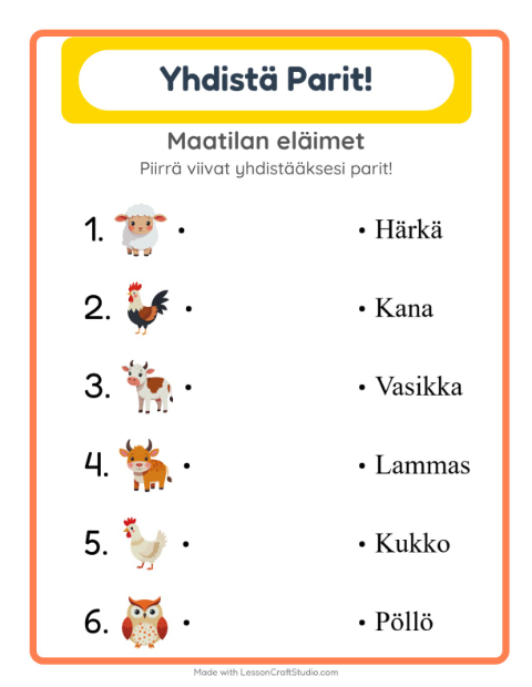 Lue ja yhdistä – Maatilan eläimet