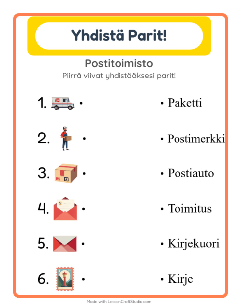 Esikatselu: Lue ja yhdistä: Postitoimisto – 1. luokan oppilaille