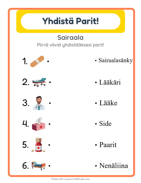 Lue ja yhdistä – Sairaala