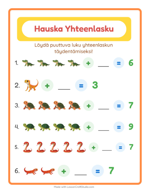 Puuttuva luku – Matelijat ja sammakkoeläimet
