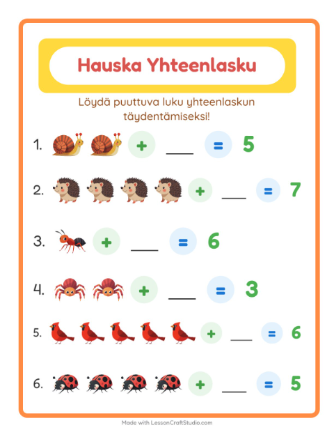 Puuttuva luku – Metsän eläimet