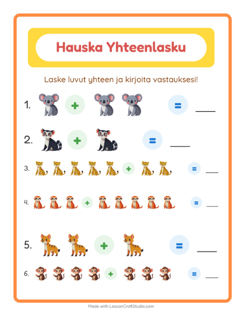 Yhteenlasku – Eläintarhan eläimet