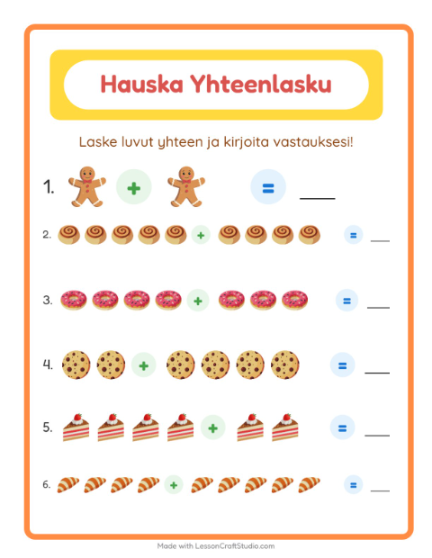 Esikatselu: Yhteenlasku: Leipomo – 1. luokan oppilaille