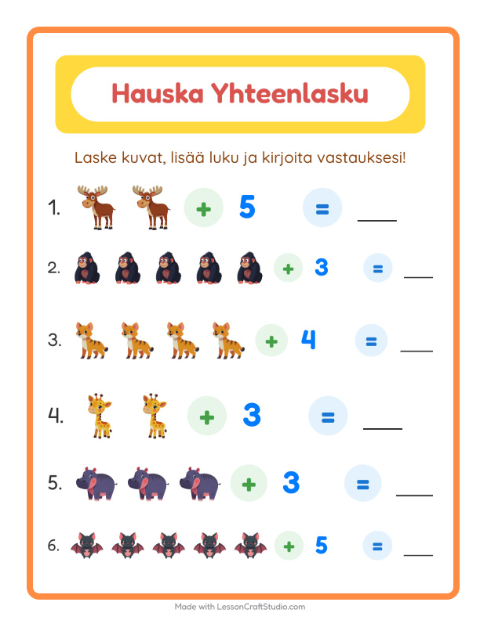 Kuvat ja luku yhteen – Eläintarhan eläimet
