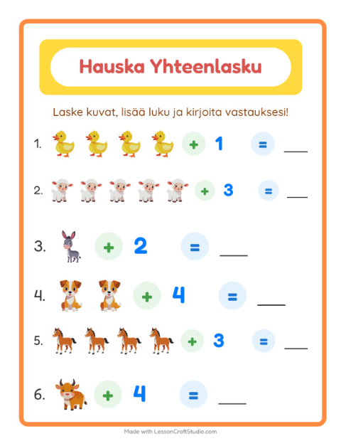 Kuvat ja luku yhteen – Maatilan eläimet