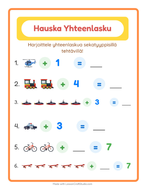 Yhteenlaskua sekaisin – Ajoneuvot