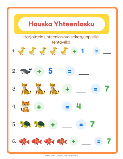 Yhteenlaskua sekaisin – Eläimet