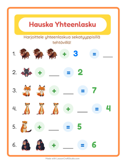 Yhteenlaskua sekaisin – Eläintarhan eläimet