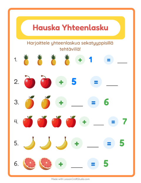 Yhteenlaskua sekaisin – Hedelmät
