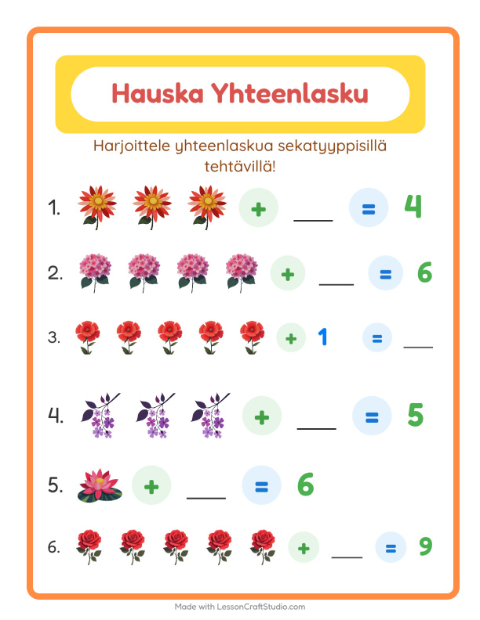 Yhteenlaskua sekaisin – Kukat
