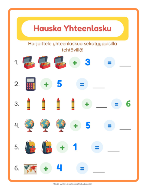 Yhteenlaskua sekaisin – Luokkahuone