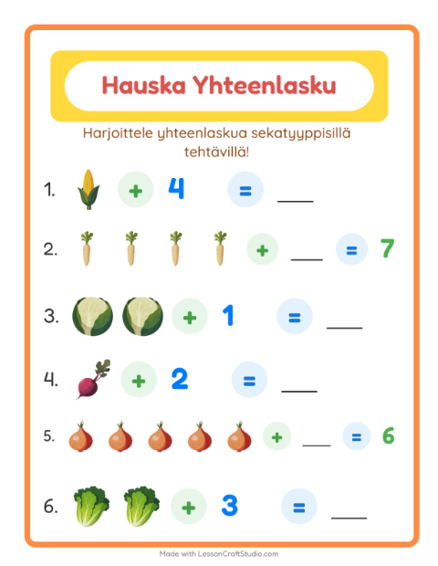 Yhteenlaskua sekaisin – Vihannekset