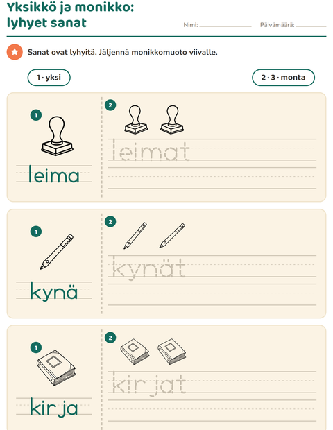 Esikatselu: Yksikkö ja monikko-tehtäväarkki, aiheena Luokkahuone (M/V), Esiopetus