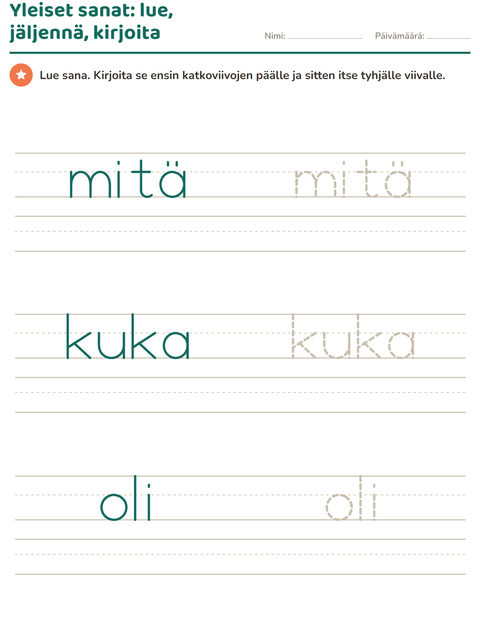Esikatselu: Yleiset sanat-tehtäväarkki, Esiopetus