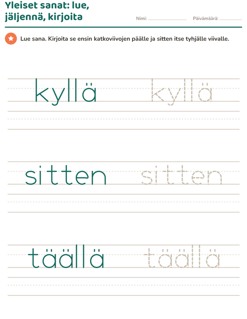Esikatselu: Yleiset sanat-tehtäväarkki, Esiopetus