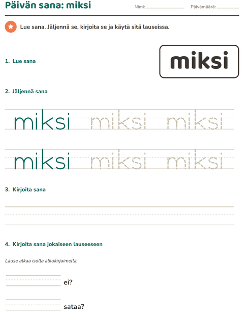 Esikatselu: Yleiset sanat-tehtäväarkki, Esiopetus
