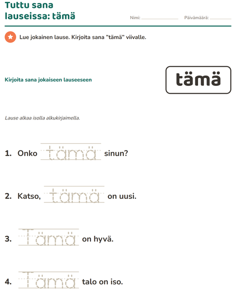 Esikatselu: Yleiset sanat-tehtäväarkki, Esiopetus