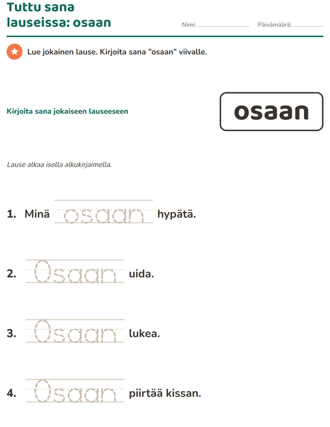 Esikatselu: Yleiset sanat-tehtäväarkki, Esiopetus