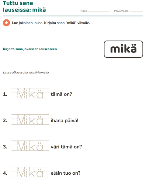 Esikatselu: Yleiset sanat-tehtäväarkki, Esiopetus